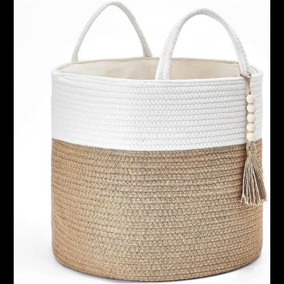 Woven Storage Basket Decorative Natural Rope Basket Wooden Bead16